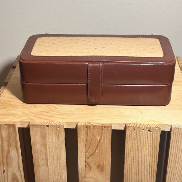 Travel Jewelry Box‎ Organizer Vegan Leather Brown 9X5X3 EUC - Picture 3 of 13